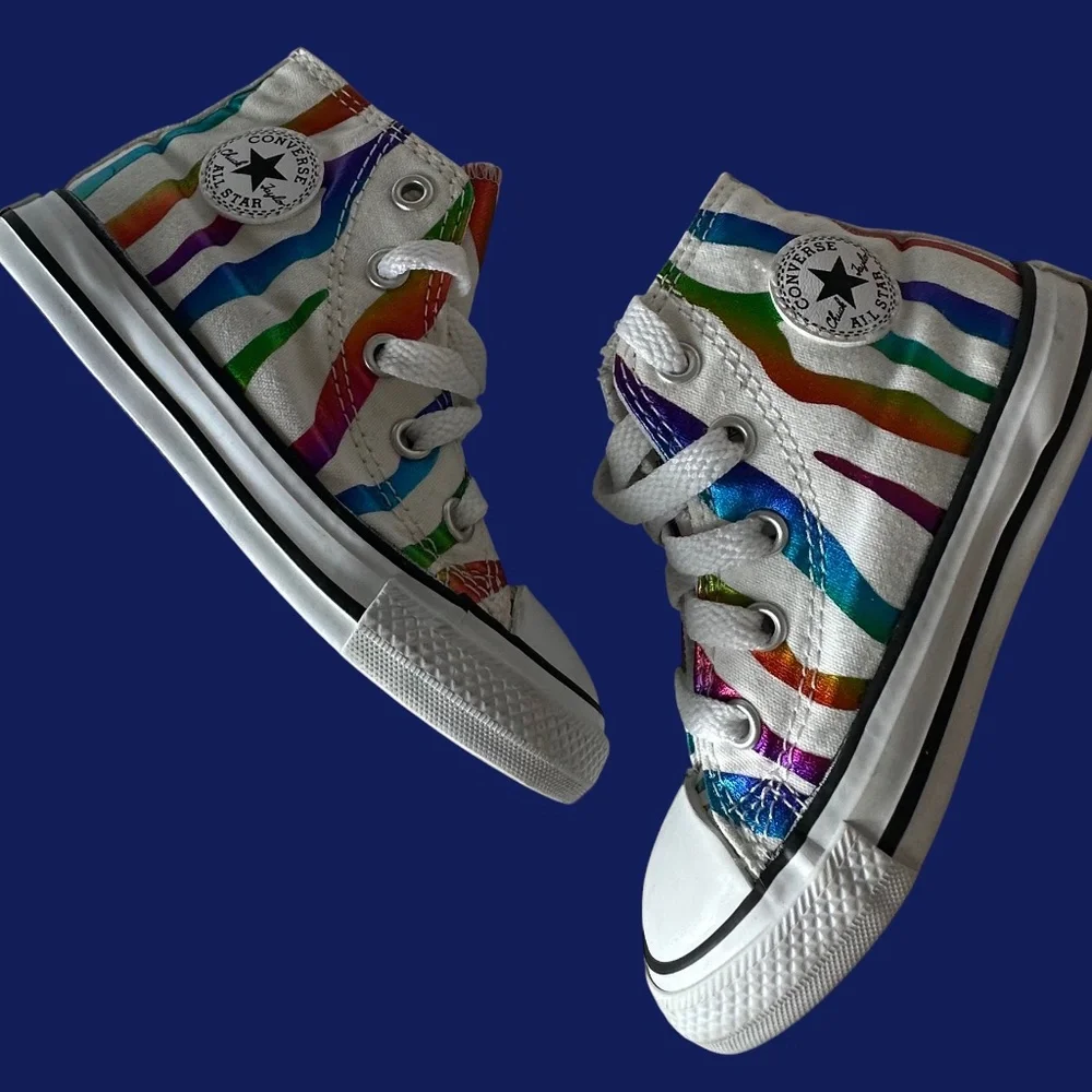 Converse All Star Shoes Sneakers Toddler Kids Sz 7 Zebra Animal Print Hi-Tops